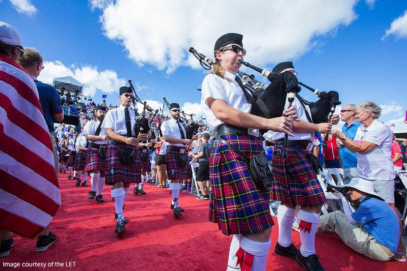 Bagpipe players Opening Ceremony Solheim Cup 2017