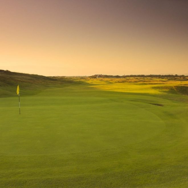 Hole 6 Royal Troon, Scotland. Golf green with flag.
